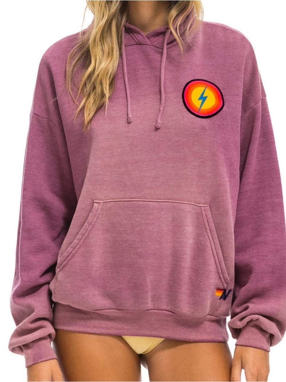 Aviator Nation BOLT BULLSEYE PATCH PULLOVER RELAXED HOODIE FADED BERRY L New